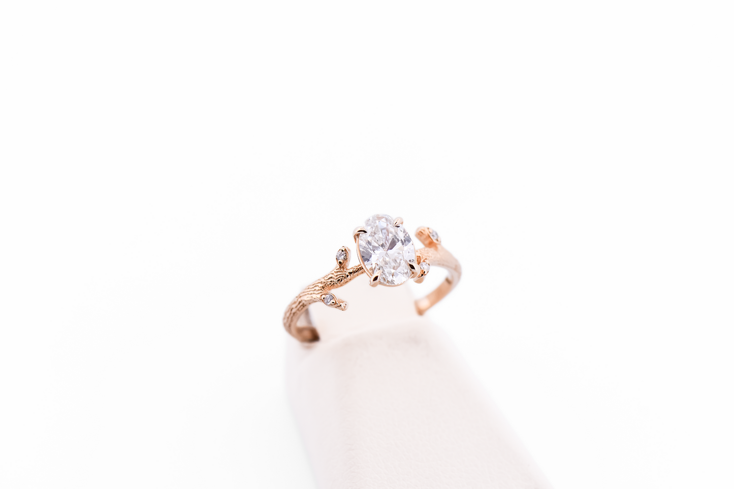 Yellow Gold Branch Style Engagement Ring with Oval Lab Grown Diamond