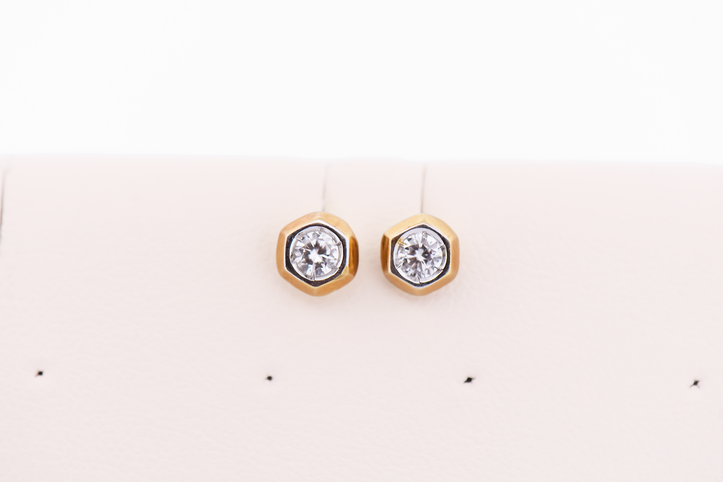 Yellow Gold Hexagon Stud Earrings with Diamonds