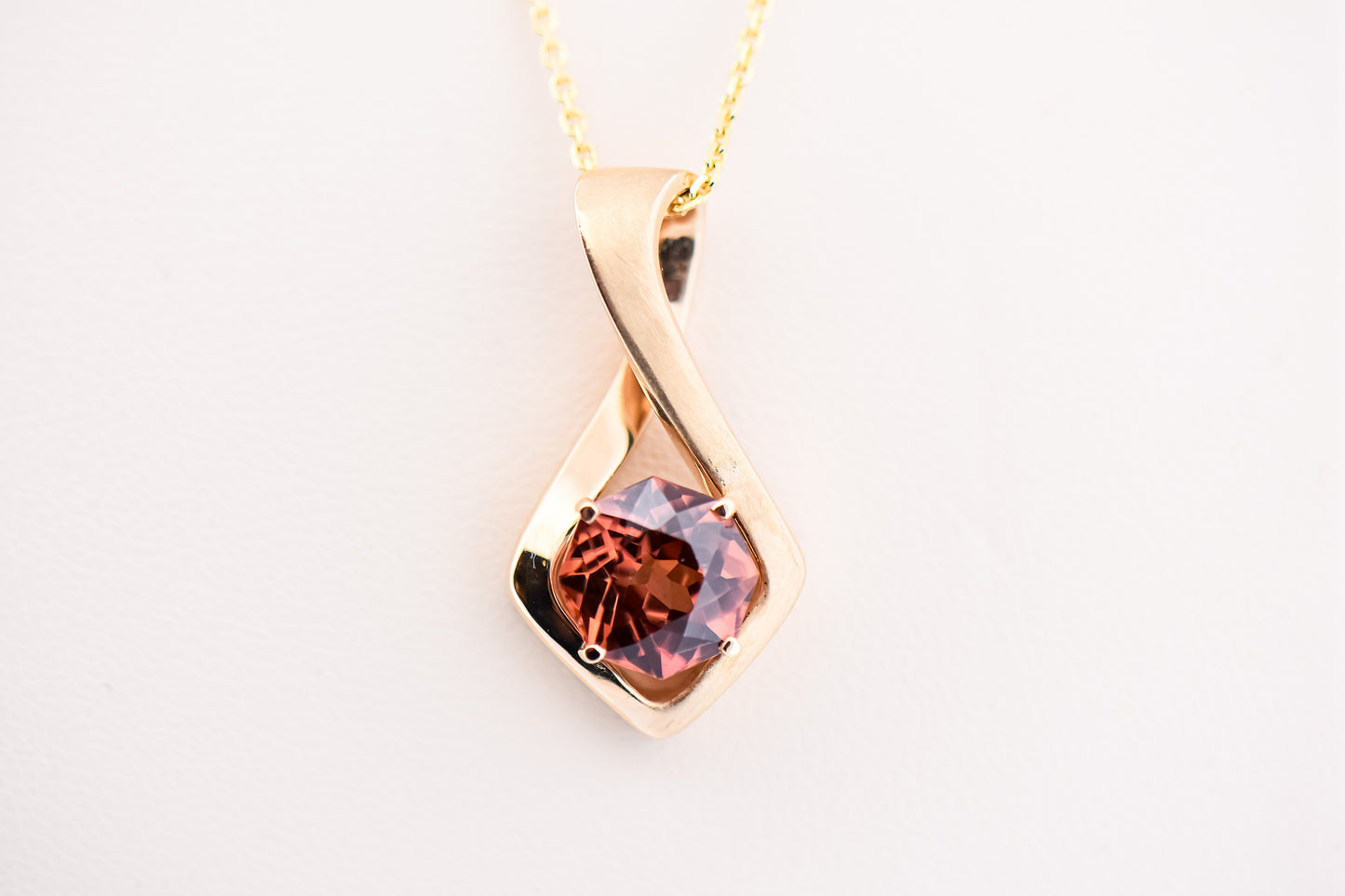 Rose Zircon Infinity Slide Pendant in Yellow Gold