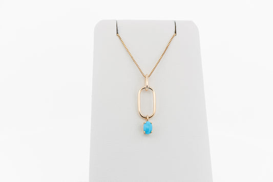 Yellow Gold Paperclip Pendant with Natural Turquoise