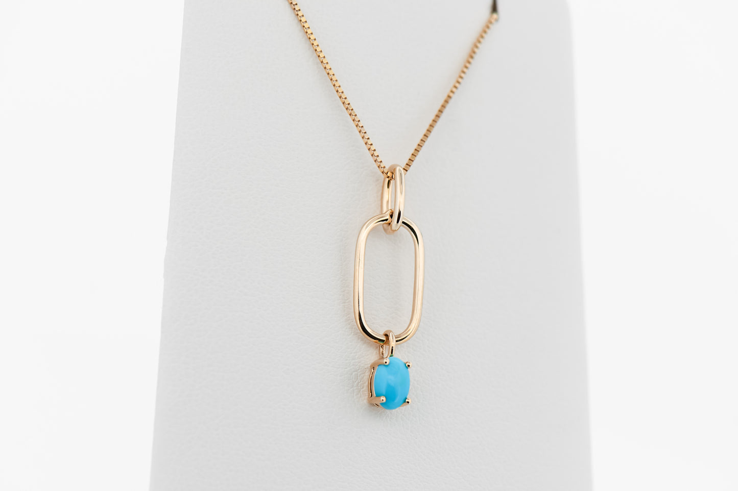 Yellow Gold Paperclip Pendant with Natural Turquoise