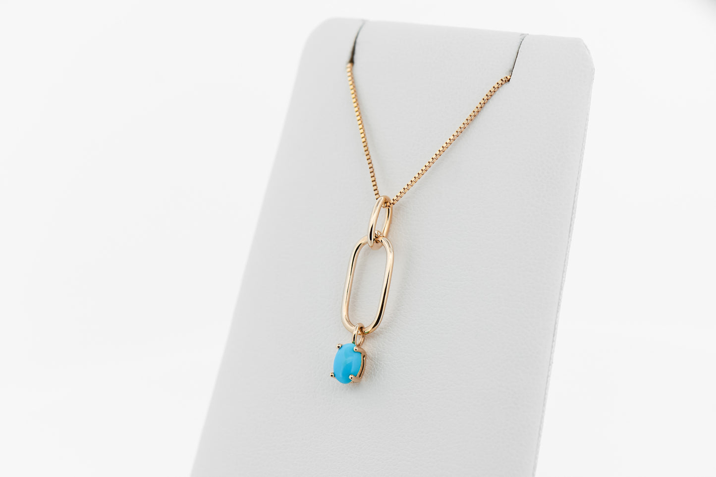 Yellow Gold Paperclip Pendant with Natural Turquoise
