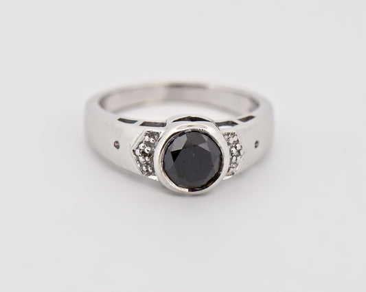 Bezel-Set Black Diamond Engagement Ring in White Gold
